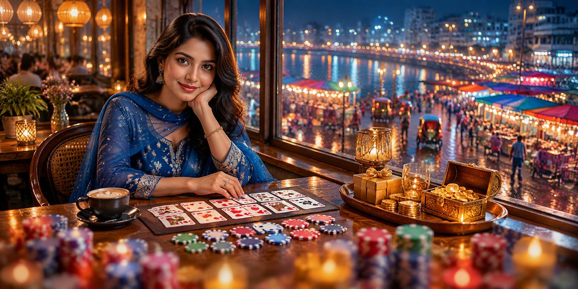 খুলনায় সালোয়ার কামিজ পরা নারী রামি কার্ড গেম উপভোগ করছেন