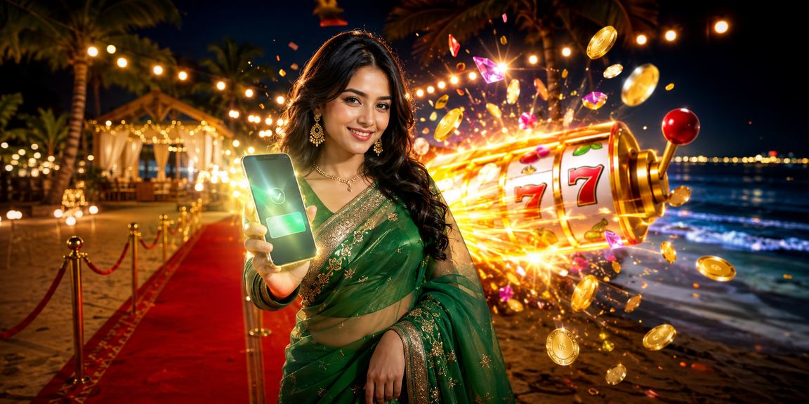 সেন্ট মার্টিন দ্বীপে শাড়ি পরা নারী মোবাইলে স্লট গেম উপভোগ করছেন